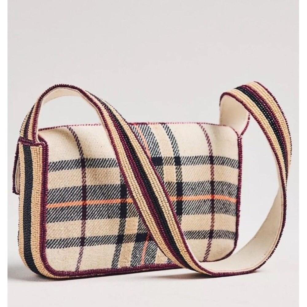 ANTHROPOLOGIE THE FIONA BEADED BAG Plaid Horse Pony Purse Handbag NWT RARE - Picture 3 of 4